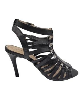 Guess Black Leather Strappy Gladiator Heeled Sandals 4 inch Heel - US 6.5M